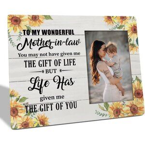Mother-In-Law Gift Picture Frame 4x6 Photo Sunflower Design Hanging Tabletop